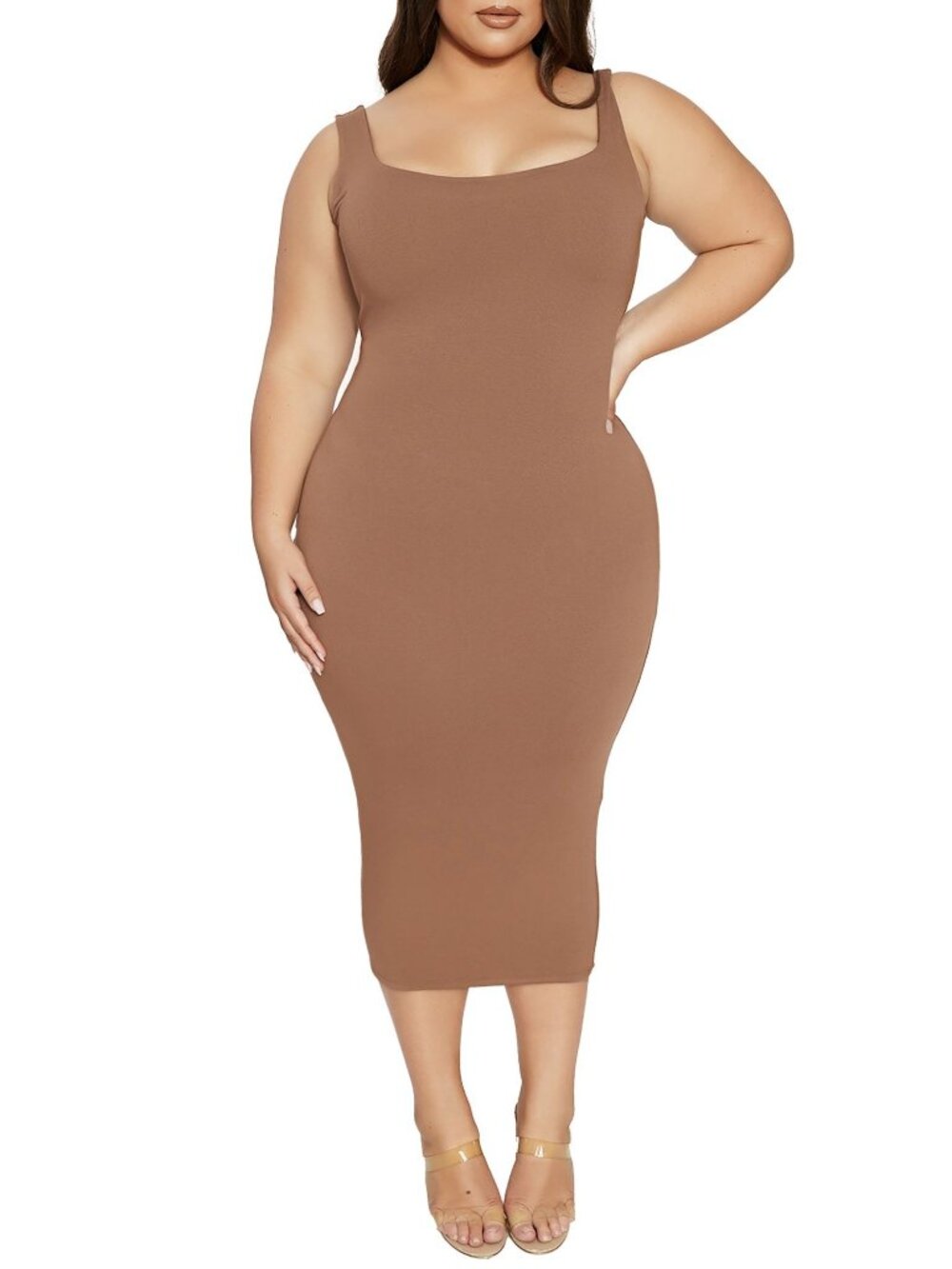 NAKED WARDROBE Light Brown Sculpt Midi Dress Size 3x NEW NWOT